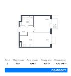 Планировка 2-комнатной квартиры, 35 м2