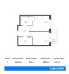 Планировка 1-комнатной квартиры, 32,98 м2