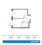Планировка 1-комнатной квартиры, 34,98 м2