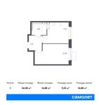 Планировка 1-комнатной квартиры, 34,38 м2
