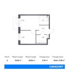 Планировка 2-комнатной квартиры, 34,32 м2
