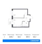 Планировка 1-комнатной квартиры, 34,98 м2