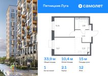 Планировка 1-комнатной квартиры, 33,87 м2