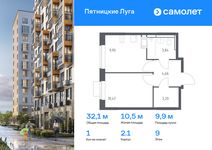 Планировка 1-комнатной квартиры, 32,07 м2