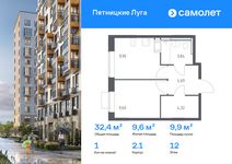 Планировка 1-комнатной квартиры, 32,35 м2