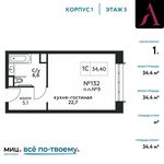 Планировка квартиры студии, 34,4 м2