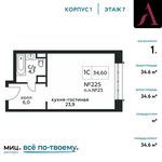 Планировка квартиры студии, 34,6 м2