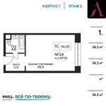 Планировка квартиры студии, 36,3 м2