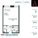 Планировка квартиры студии, 45,4 м2