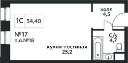 Планировка квартиры студии, 34,4 м2