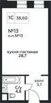 Планировка квартиры студии, 38,6 м2
