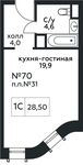 Планировка квартиры студии, 28,5 м2