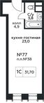 Планировка квартиры студии, 31,7 м2