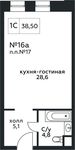 Планировка квартиры студии, 38,5 м2