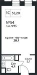 Планировка квартиры студии, 38,2 м2