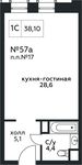 Планировка квартиры студии, 38,1 м2
