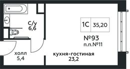 Планировка квартиры студии, 35,2 м2