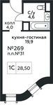 Планировка квартиры студии, 28,5 м2