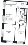 Планировка 2-комнатной квартиры, 69,6 м2
