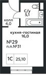 Планировка квартиры студии, 25,1 м2