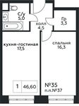Планировка 1-комнатной квартиры, 46,6 м2