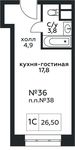 Планировка квартиры студии, 26,5 м2