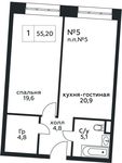 Планировка 1-комнатной квартиры, 55,2 м2