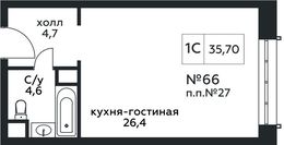 Планировка квартиры студии, 35,7 м2