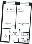 Планировка 1-комнатной квартиры, 53,5 м2