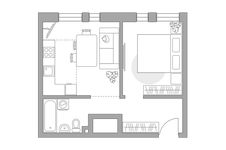Планировка 2-комнатной квартиры, 34,4 м2