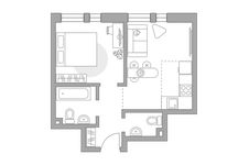 Планировка 2-комнатной квартиры, 34,5 м2