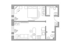 Планировка 1-комнатной квартиры, 47,2 м2