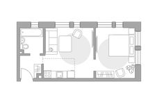 Планировка 2-комнатной квартиры, 33,7 м2