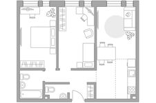 Планировка 3-комнатной квартиры, 60 м2