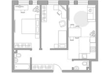 Планировка 3-комнатной квартиры, 59,1 м2
