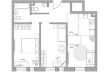 Планировка 3-комнатной квартиры, 56,6 м2