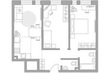 Планировка 3-комнатной квартиры, 57,4 м2