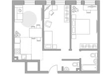 Планировка 3-комнатной квартиры, 57 м2