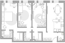 Планировка 4-комнатной квартиры, 98,8 м2