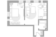 Планировка 2-комнатной квартиры, 42,6 м2