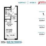 Планировка квартиры студии, 22,28 м2