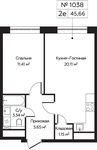 Планировка 2-комнатной квартиры, 41,66 м2