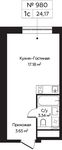 Планировка квартиры студии, 24,17 м2