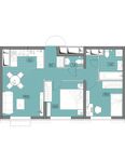 Планировка 3-комнатной квартиры, 56,76 м2