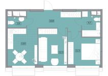 Планировка 2-комнатной квартиры, 54,51 м2