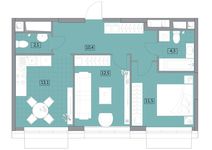 Планировка 2-комнатной квартиры, 53,9 м2