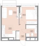 Планировка 2-комнатной квартиры, 34,66 м2