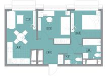 Планировка 3-комнатной квартиры, 55,24 м2