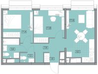 Планировка 3-комнатной квартиры, 55,8 м2