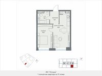 Планировка 1-комнатной квартиры, 46,7 м2